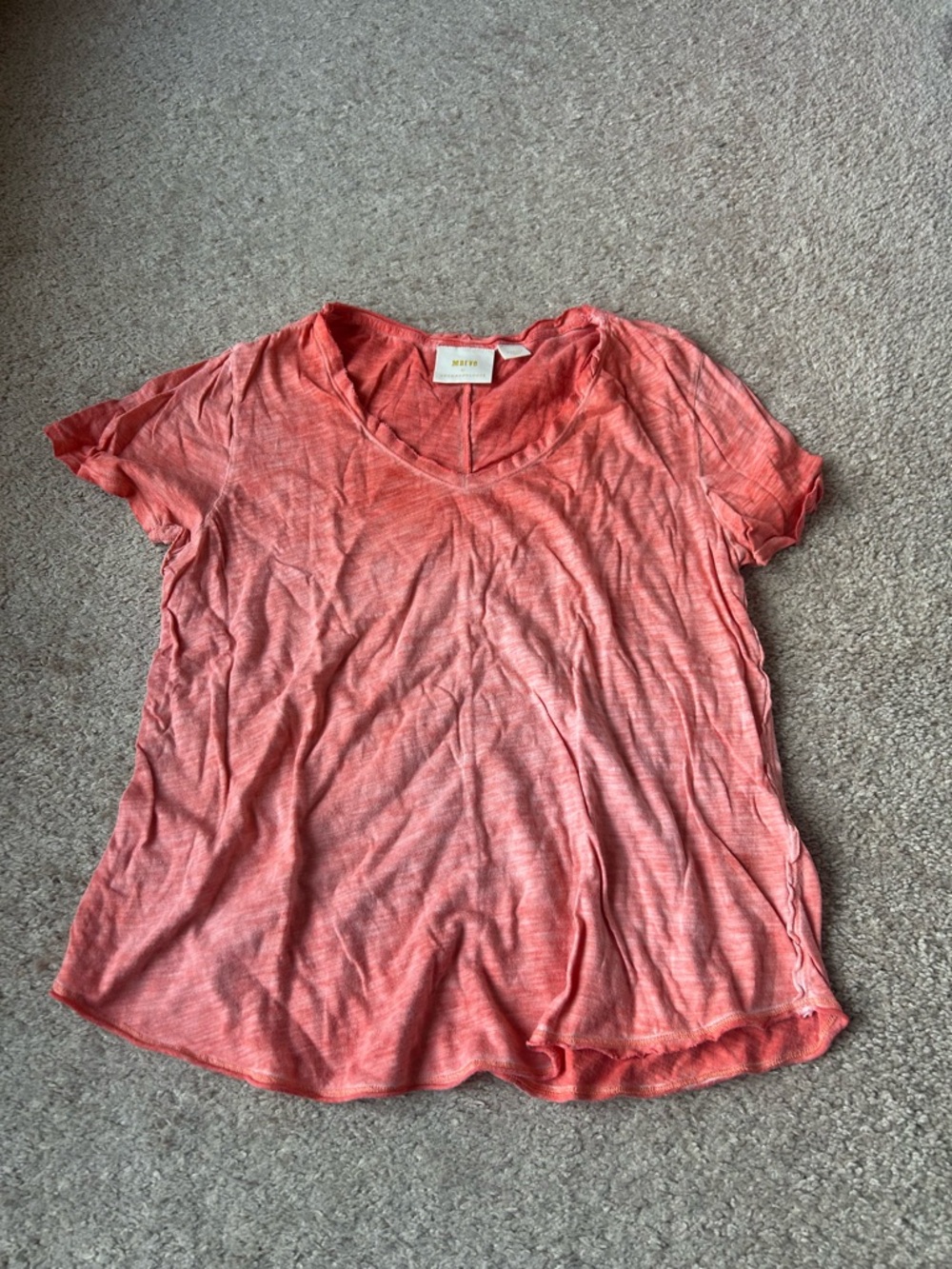 Anthropologie Coral V-Neck Short Sleeve Tee